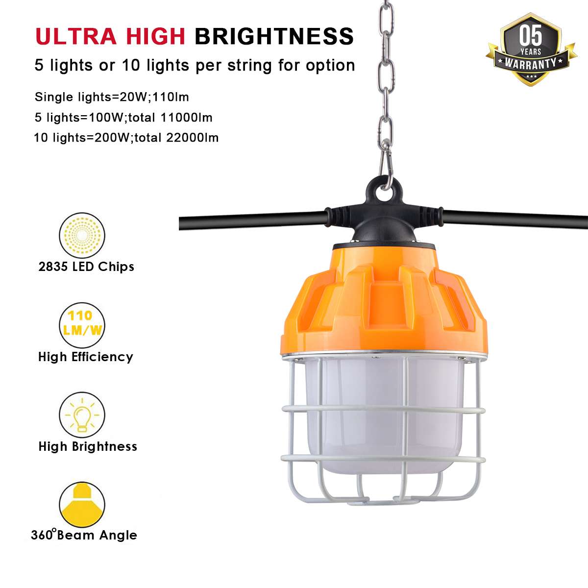 Temporary Stringer LED Temporary Light Stringers 100W 5000K 11,000Lm with AC120-277V – Eco ...